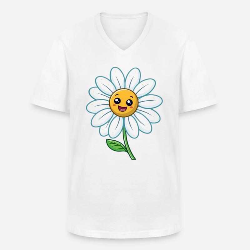 Lustiges Gänseblümchen mit Gesicht Blumen - Männer-T-Shirt mit V-Ausschnitt - Weiß
