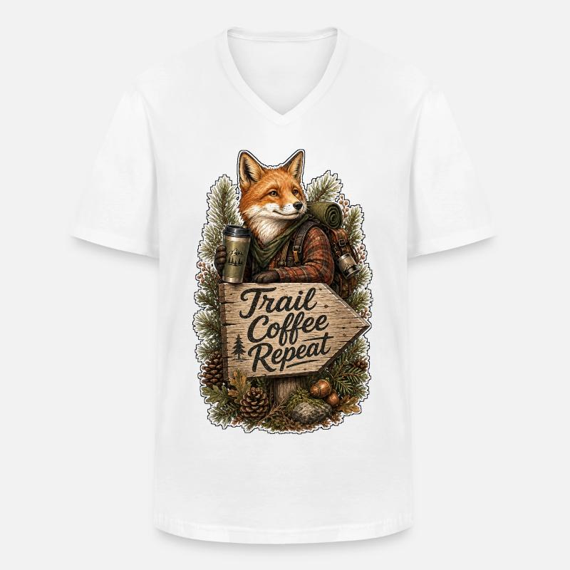 Trail Coffee Repeat Fuchs - Männer-T-Shirt mit V-Ausschnitt - Weiß