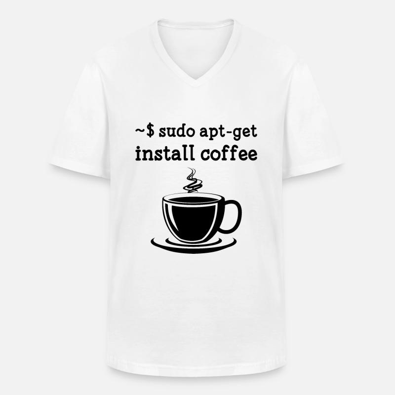 Sudo apt-get installer coffee linux - T-shirt col V Homme - blanc