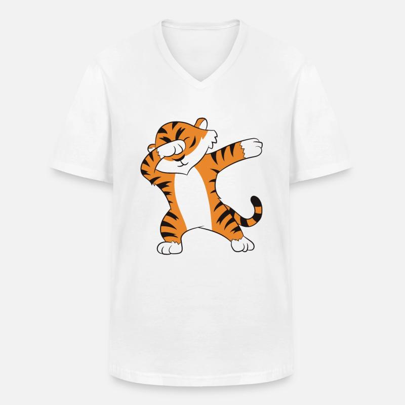 Dabbender Tiger Lustiges Dabbing Tiger - Männer-T-Shirt mit V-Ausschnitt - Weiß