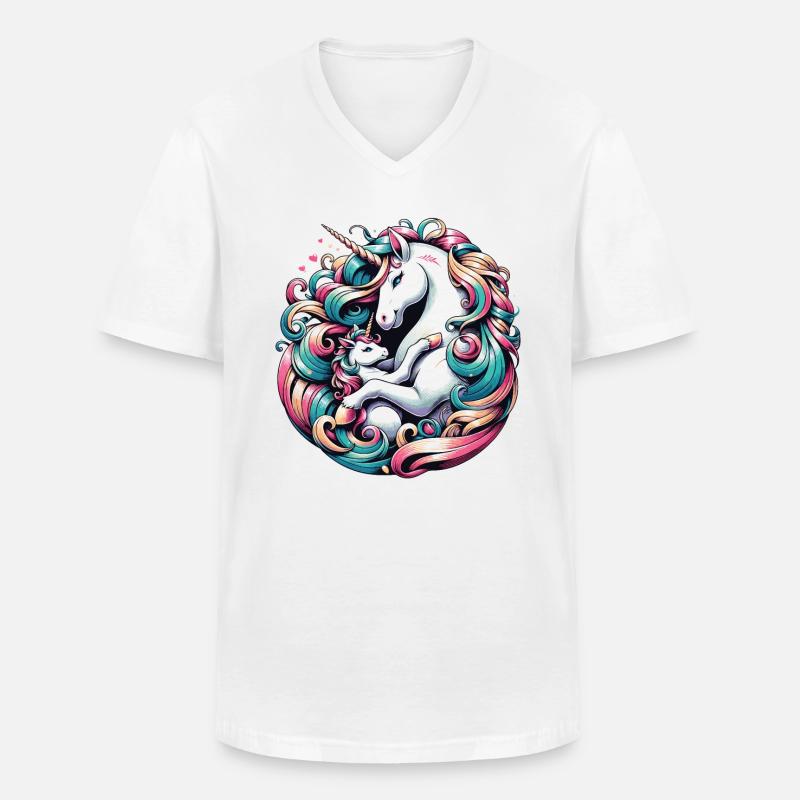 Einhorn Mutter Kind Liebe - Männer-T-Shirt mit V-Ausschnitt - Weiß