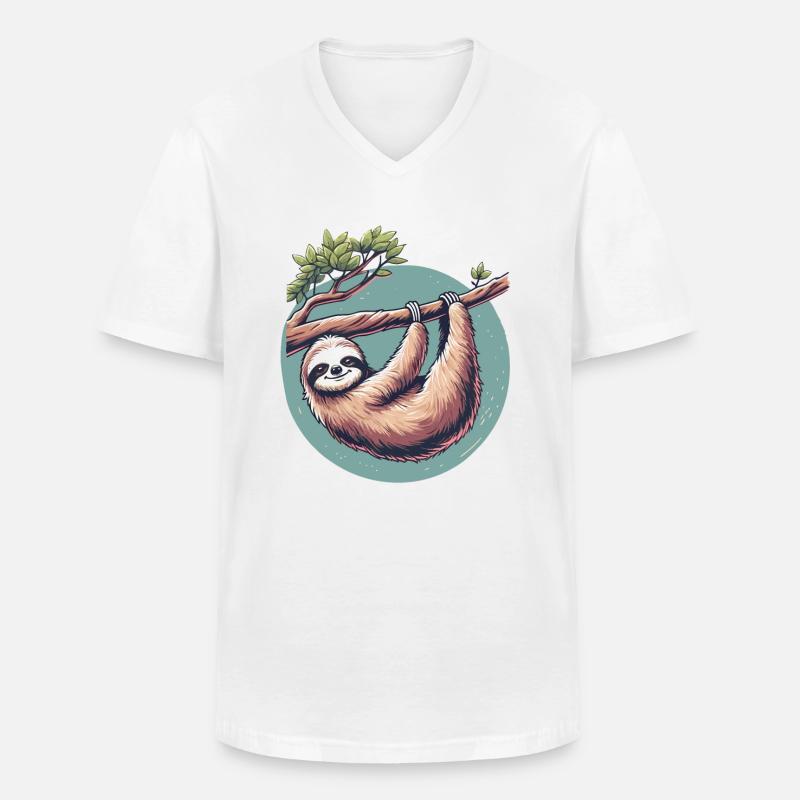 Relaxed sloth serenity at tree - Men's V-Neck T-Shirt - white