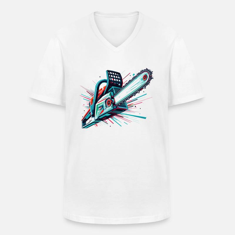 Vector Polygon Chainsaw - Men's V-Neck T-Shirt - white