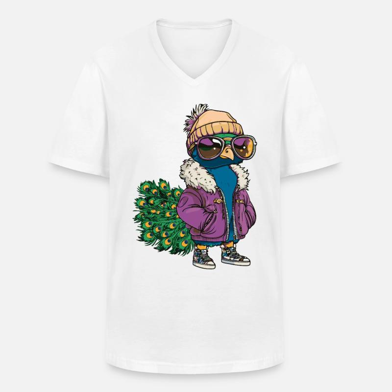 Peacock Bird Cool Comic - Men's V-Neck T-Shirt - white