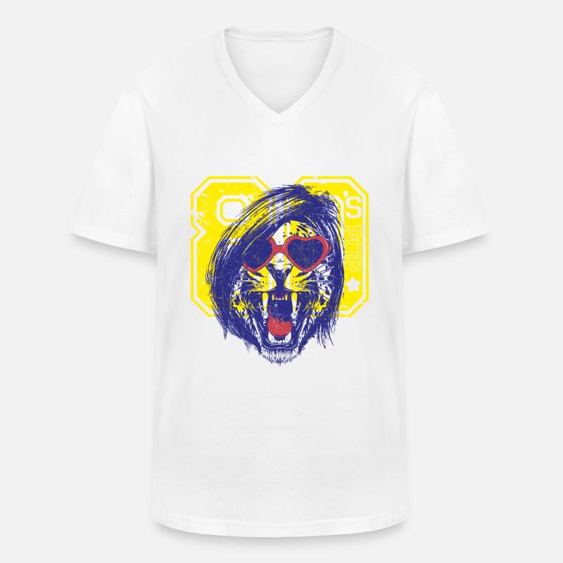 Leopard 80's - Männer-T-Shirt mit V-Ausschnitt - Weiß