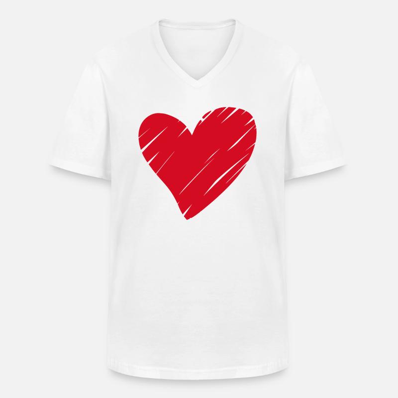 Cuore - Maglietta da uomo classica con scollo a V - bianco