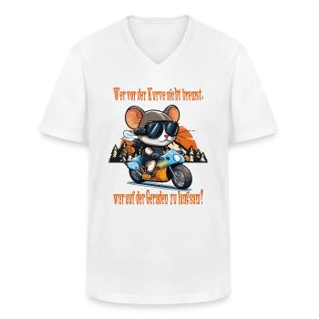 Motorrad Spruch - Wer vor der Kurve nicht bremst - Männer-T-Shirt mit V-Ausschnitt - Weiß - Vorne - AI Model Male 185 light (185cm)