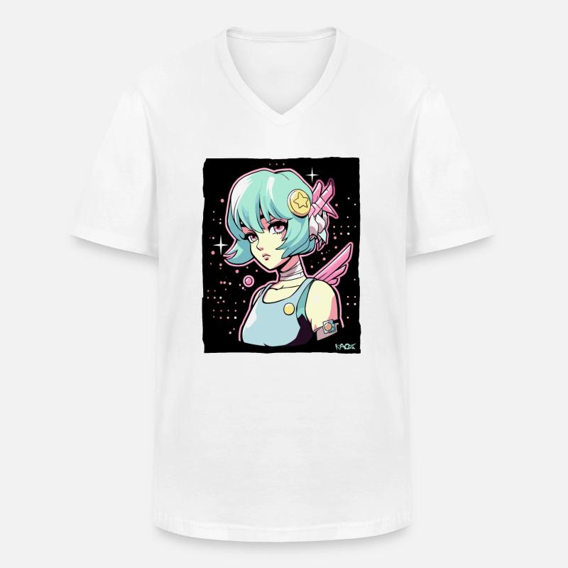 Coole Anime Sci-Fi-Cyborg-Mädchen - Männer-T-Shirt mit V-Ausschnitt - Weiß