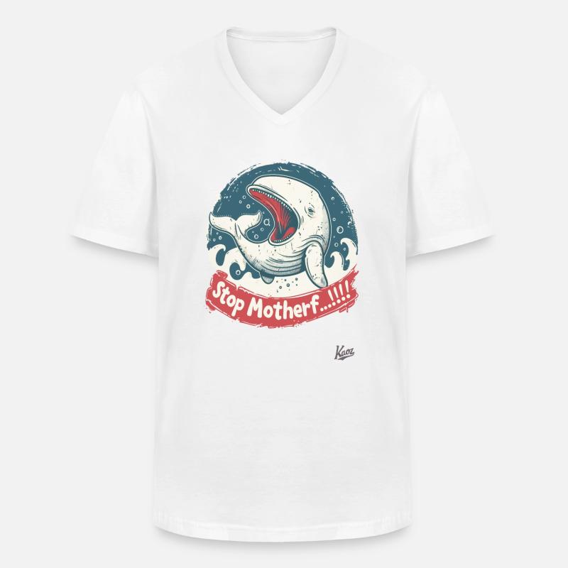 Bedrohte Art: Walfisch, STOP MUTTERF... - Männer-T-Shirt mit V-Ausschnitt - Weiß