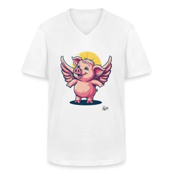 pink angel pig with wings - Men's V-Neck T-Shirt - white - Front - AI Model Male 185 light (185cm)