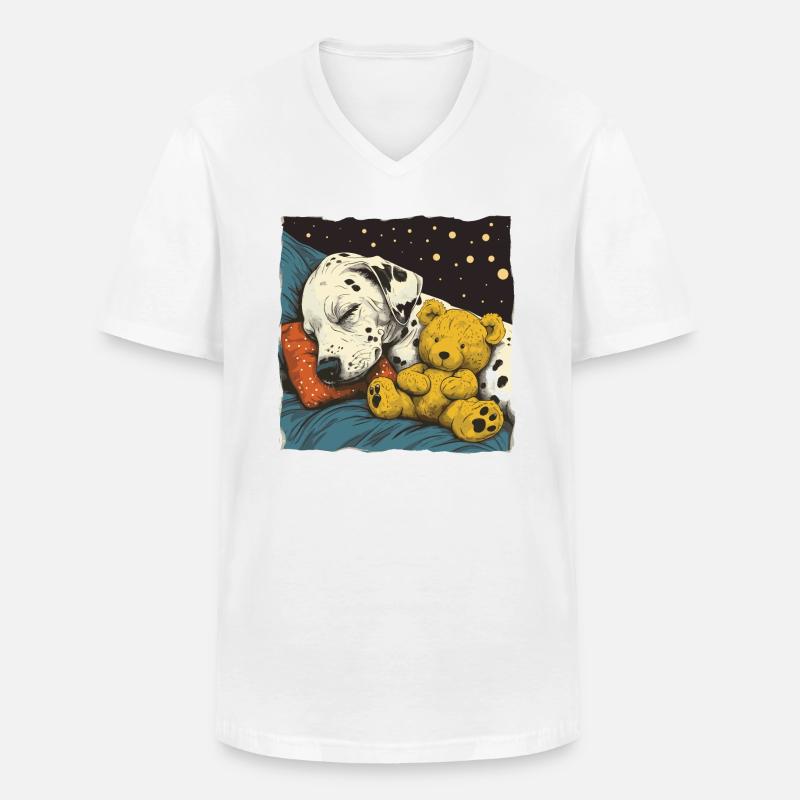 Schlafender Dalmatiner mit Teddybär - Männer-T-Shirt mit V-Ausschnitt - Weiß