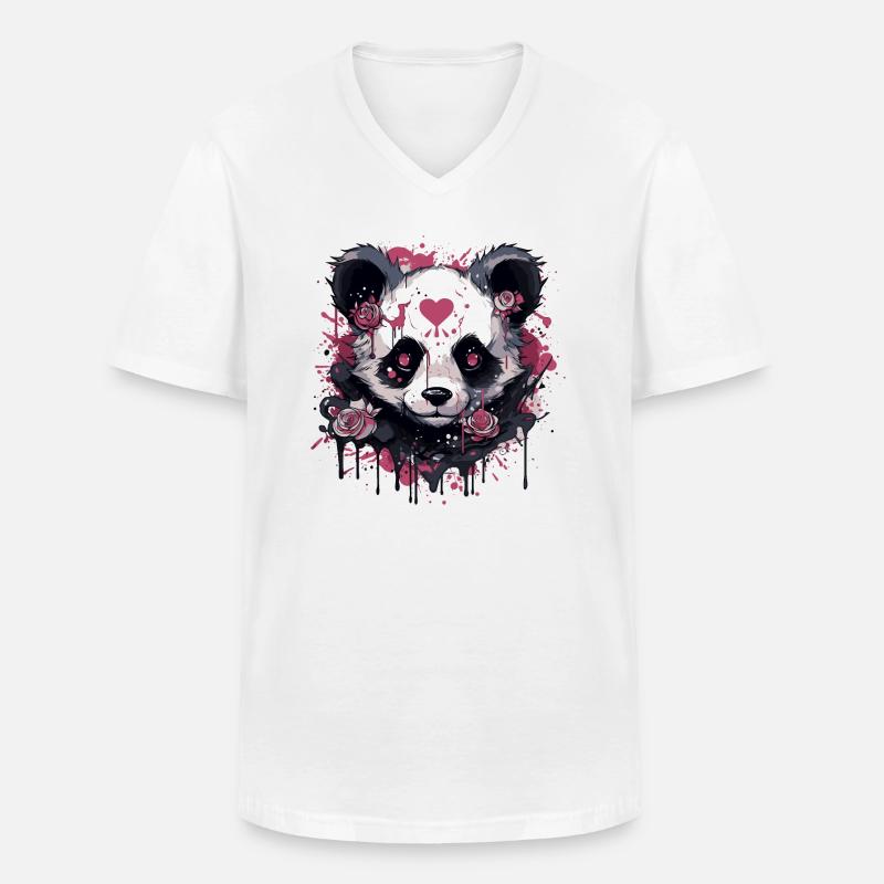 Pandabär - Männer-T-Shirt mit V-Ausschnitt - Weiß