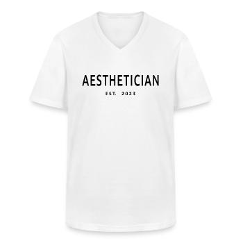 Esthéticienne Est. 2023 - Esthéticienne diplômée - T-shirt col V Homme - blanc - Devant - AI Model Male 185 light (185cm)