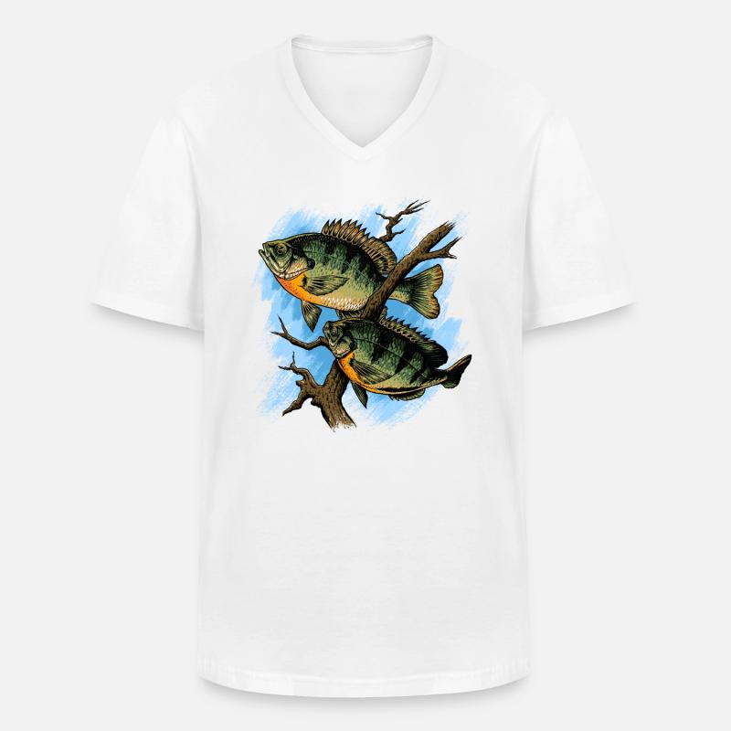 Crapet Arlequin Illustration Pêche Pullover conception - T-shirt col V Homme - blanc