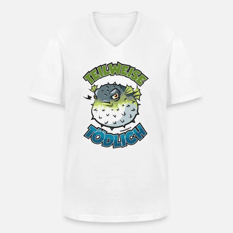 Kugelfisch Teilweise tödlich Cartoon Comic - Männer-T-Shirt mit V-Ausschnitt - Weiß