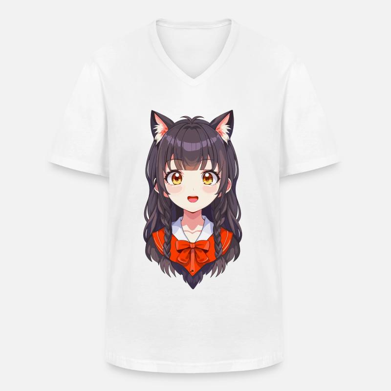 Manga Mädchen - Männer-T-Shirt mit V-Ausschnitt - Weiß