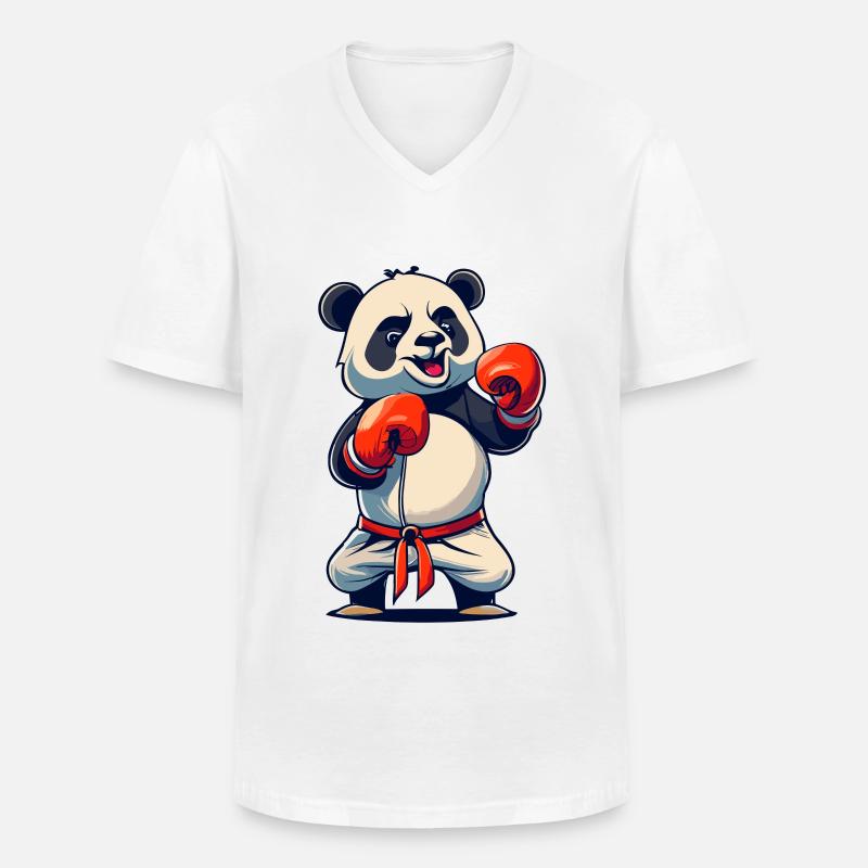 Panda boxt - Männer-T-Shirt mit V-Ausschnitt - Weiß
