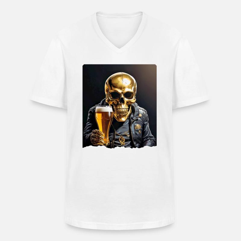 Bier Skull 0.8 - Männer-T-Shirt mit V-Ausschnitt - Weiß