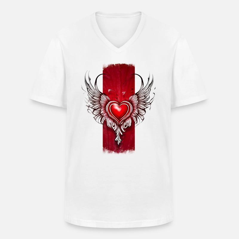 Seraphic Affection: Winged Heart - Men's V-Neck T-Shirt - white