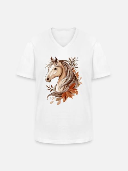 Cheval Automne - T-shirt col V Homme - blanc