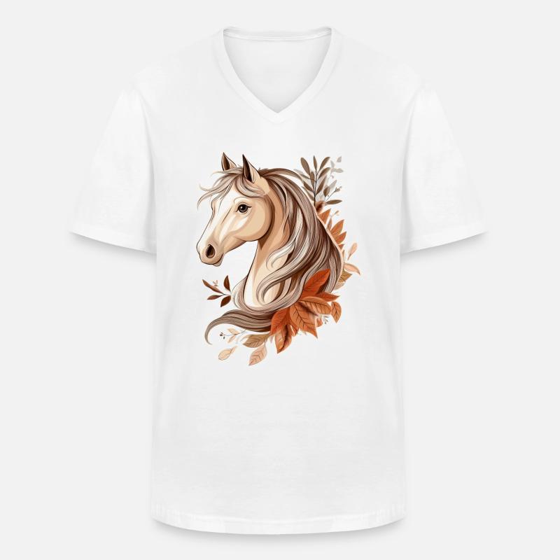 Pferd Herbst - Männer-T-Shirt mit V-Ausschnitt - Weiß