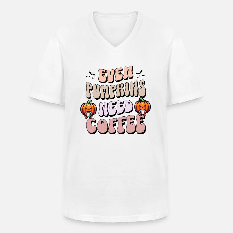 Even Pumpkins Need Coffee - Männer-T-Shirt mit V-Ausschnitt - Weiß