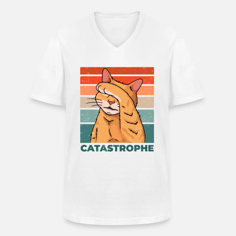 Cat Catastrophe Catastrophe Funny Saying - Men's V-Neck T-Shirt - white