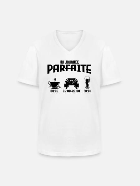 Manette | Ma journée parfaite - T-shirt col V Homme - blanc