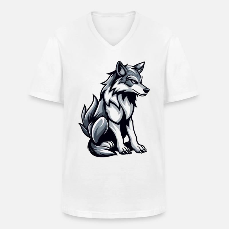 Wolf Comic - Männer-T-Shirt mit V-Ausschnitt - Weiß