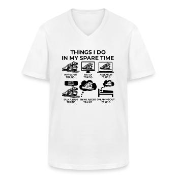 Ce que je fais pendant mon temps libre - Trains - T-shirt col V Homme - blanc - Devant - AI Model Male 185 light (185cm)