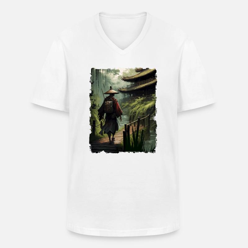 Samurai Japanischer Tempel Brücke Fluss - Männer-T-Shirt mit V-Ausschnitt - Weiß
