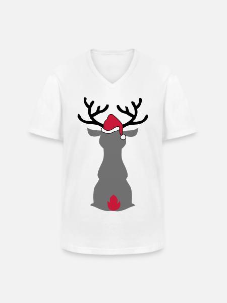 Moose with Christmas hat - Men's V-Neck T-Shirt - white