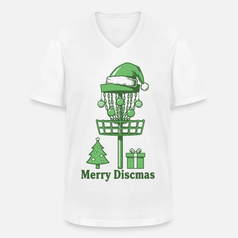Merry Discsmas Disc Golf Basket Weihnachtsbaum - Männer-T-Shirt mit V-Ausschnitt - Weiß