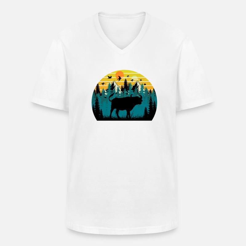 Sonnenuntergang Bison - Männer-T-Shirt mit V-Ausschnitt - Weiß