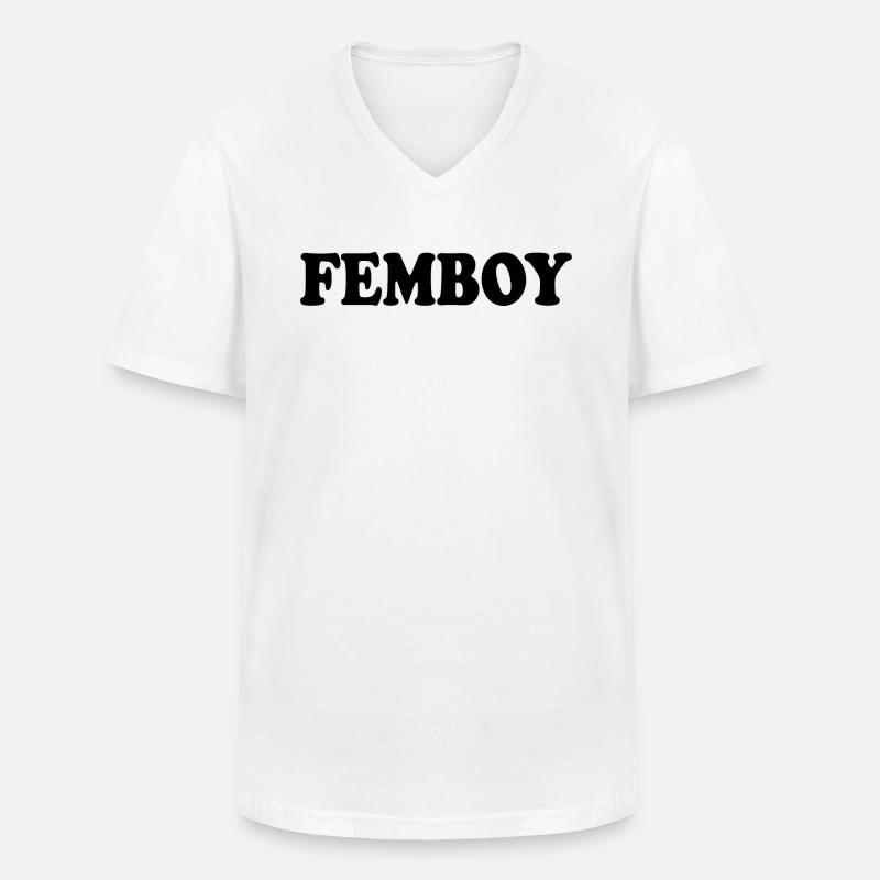 Femboy - Klassisk T-skjorte med V-hals for menn - hvit
