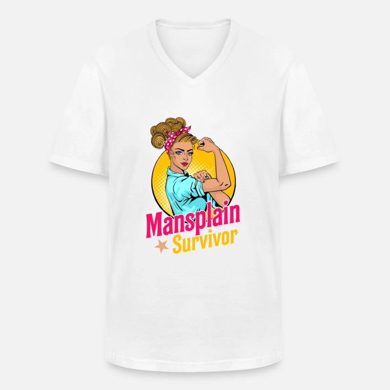 Mansplain Survivor - Männer-T-Shirt mit V-Ausschnitt - Weiß