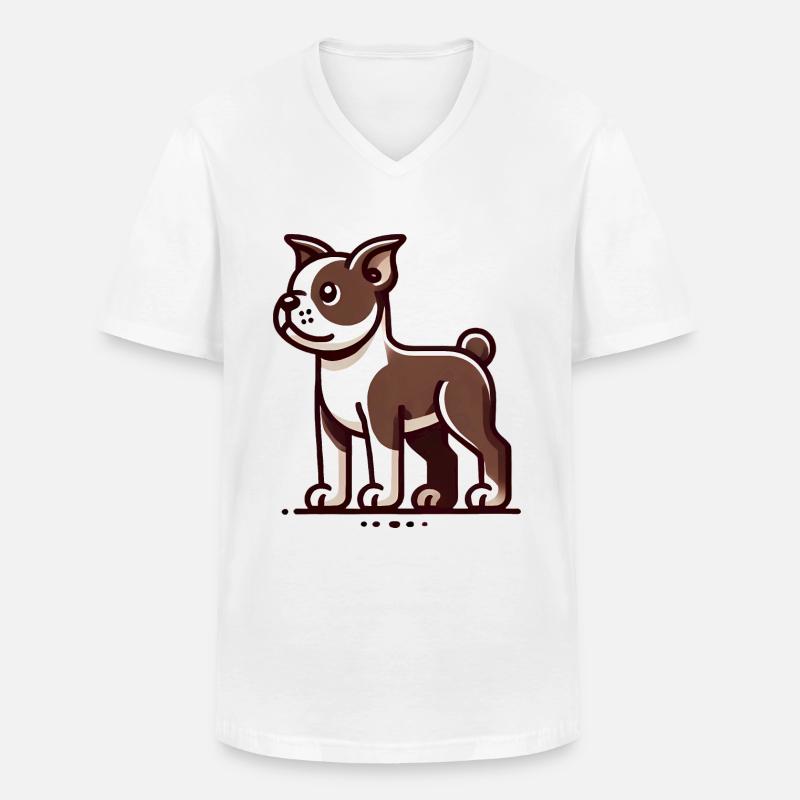 Karikatur Boston Terrier Grafik - Männer-T-Shirt mit V-Ausschnitt - Weiß