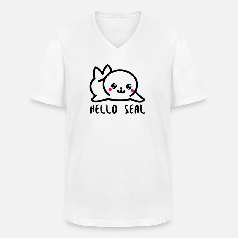 Hello Seal - Männer-T-Shirt mit V-Ausschnitt - Weiß