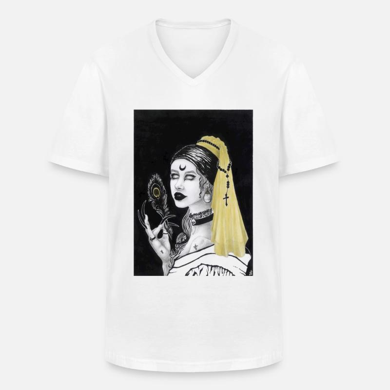 Gothic Girl mit Perlenohrring - Männer-T-Shirt mit V-Ausschnitt - Weiß