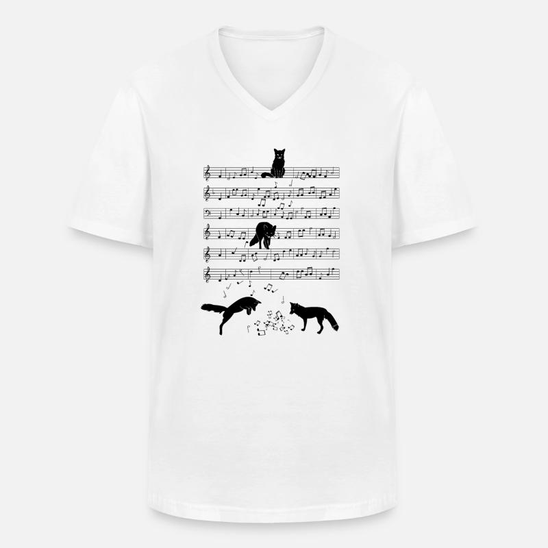 Fuchs Musik Noten Geschenk - Männer-T-Shirt mit V-Ausschnitt - Weiß