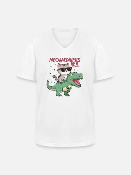 Cool kattunge på T-Rex Funny Dinosaur Trend - T-shirt med V-ringning herr - vit