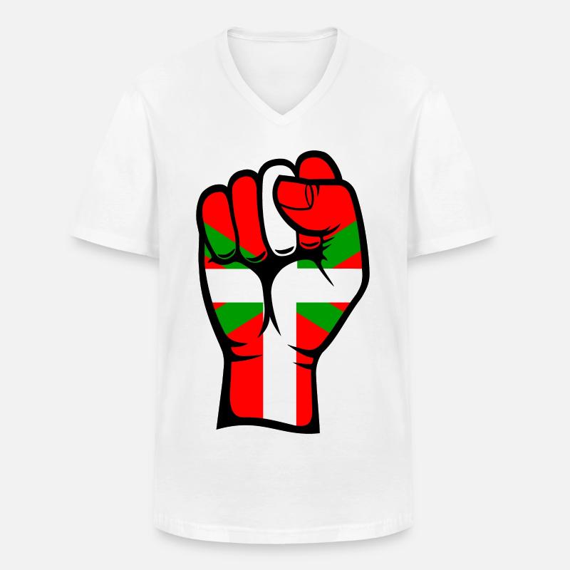 Baskische Flagge Faust - Männer-T-Shirt mit V-Ausschnitt - Weiß
