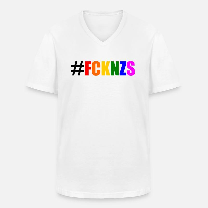 Fck nzs - Männer-T-Shirt mit V-Ausschnitt - Weiß