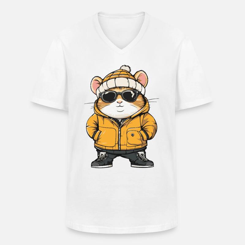 Hamster Cool Comic - Männer-T-Shirt mit V-Ausschnitt - Weiß