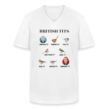 Matt Hancock Boris Johnson Bird Gift Funny Tits - Men's V-Neck T-Shirt - white - Front - AI Model Male 185 light (185cm)