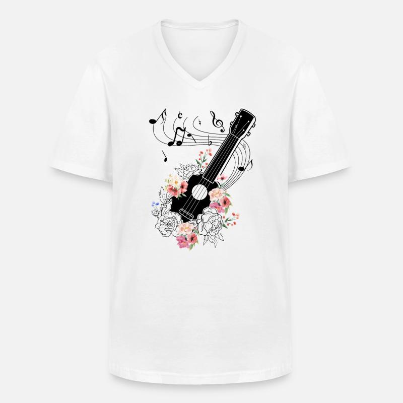 Ukulele mit Blumen Geschenk - Männer-T-Shirt mit V-Ausschnitt - Weiß