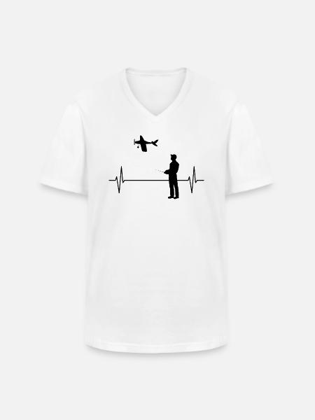 RC Modèle d’avion Flight Heartbeat Line Cadeau - T-shirt col V Homme - blanc