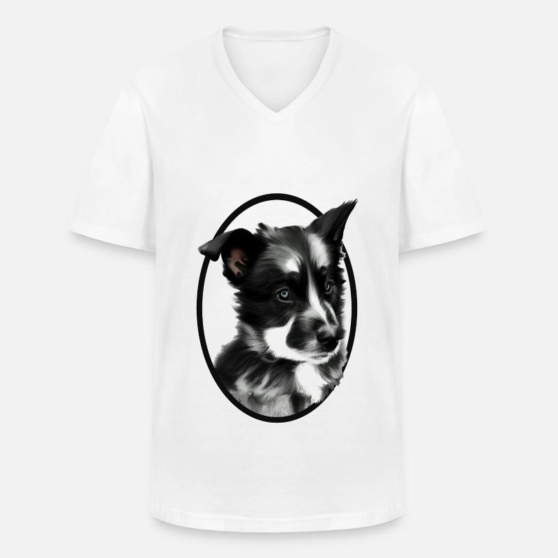 Schwarz-weißer Arbeitshund-Schäferhund - Männer-T-Shirt mit V-Ausschnitt - Weiß