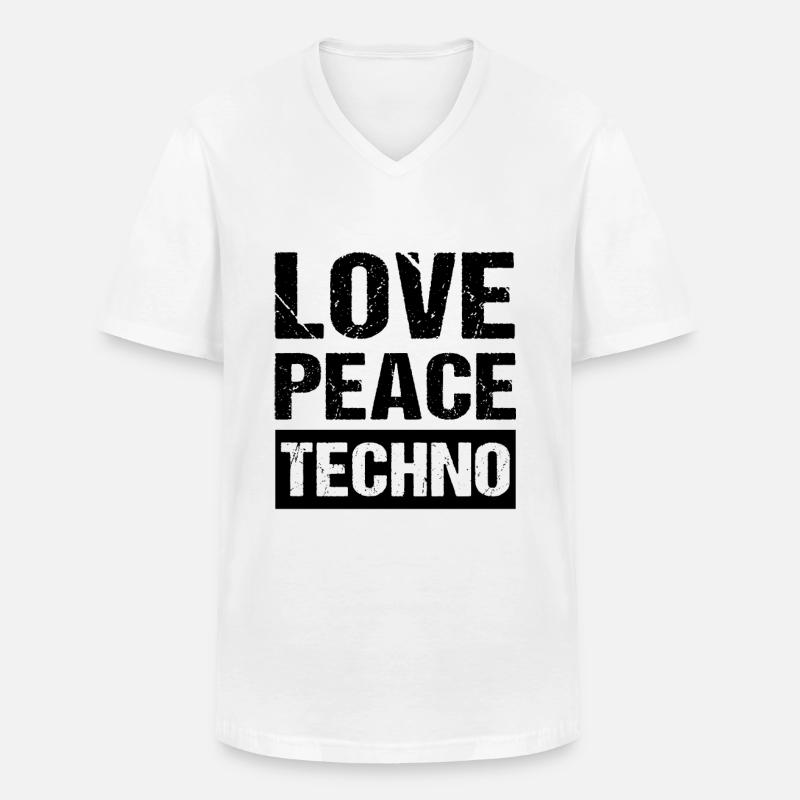 Love Peace Techno - Männer-T-Shirt mit V-Ausschnitt - Weiß