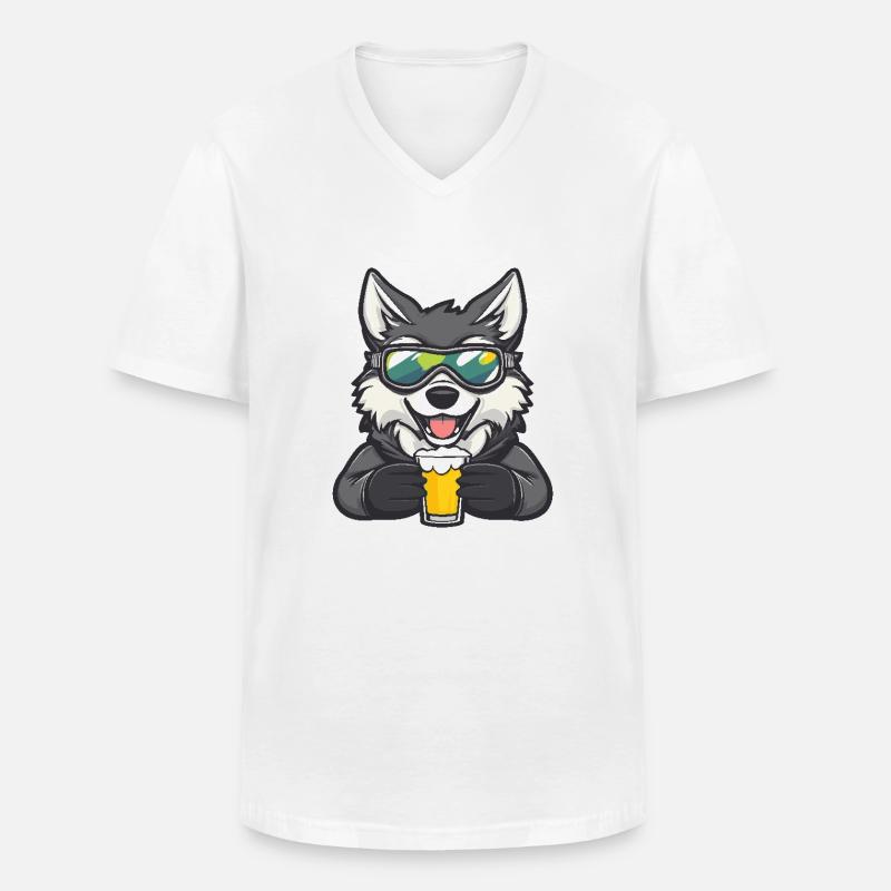 Wolf Apres Ski Bier - Männer-T-Shirt mit V-Ausschnitt - Weiß